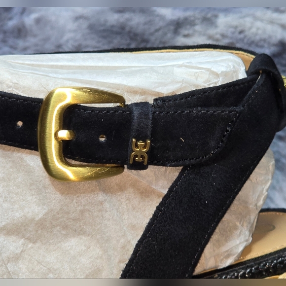 NWT Sam Edelman April Ankle-Strap Raffia-Wedge Sandals Black Size 6.5 - Picture 7 of 11